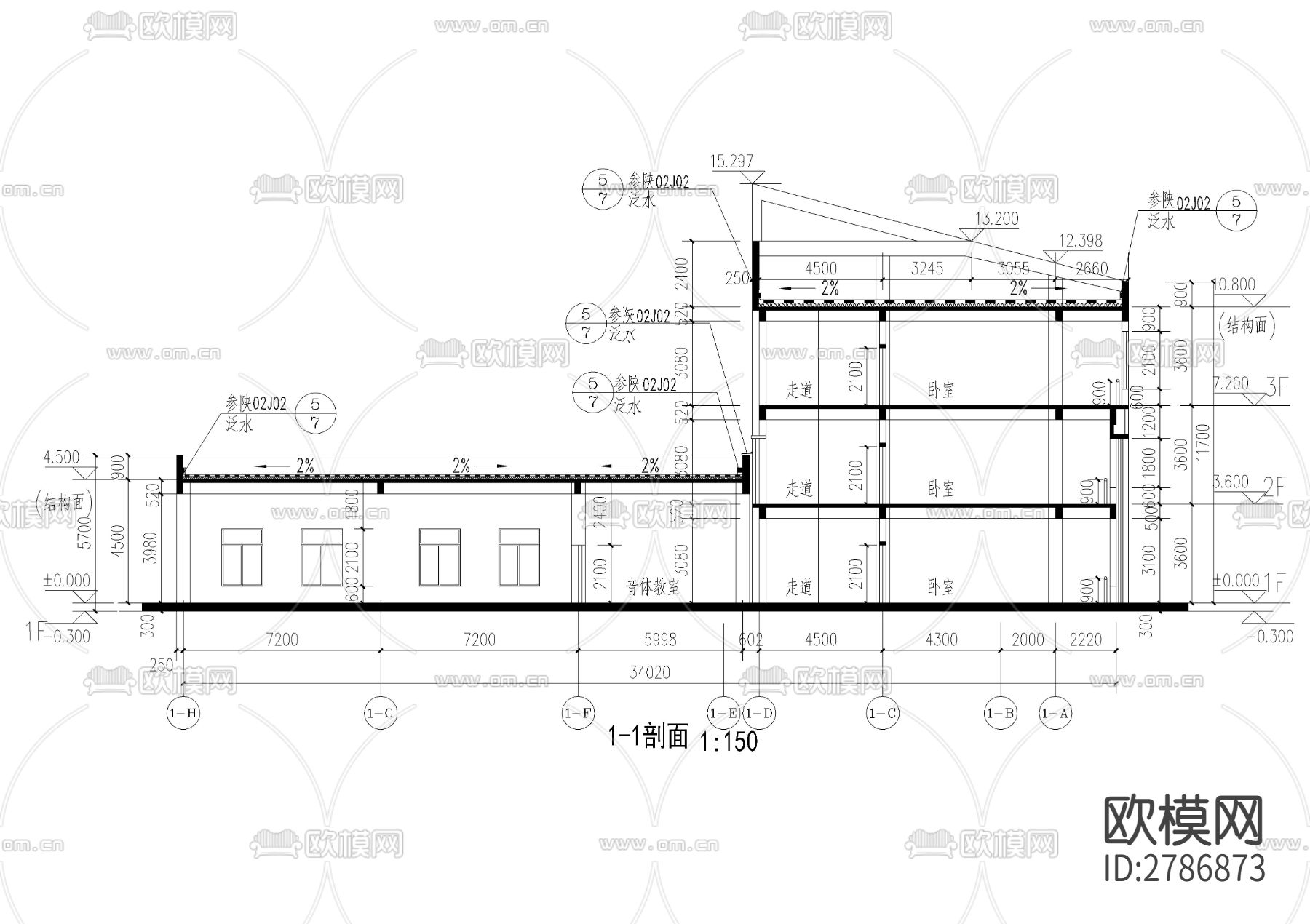 三层现代幼儿园建筑CAD施工图下载（渲染图8）