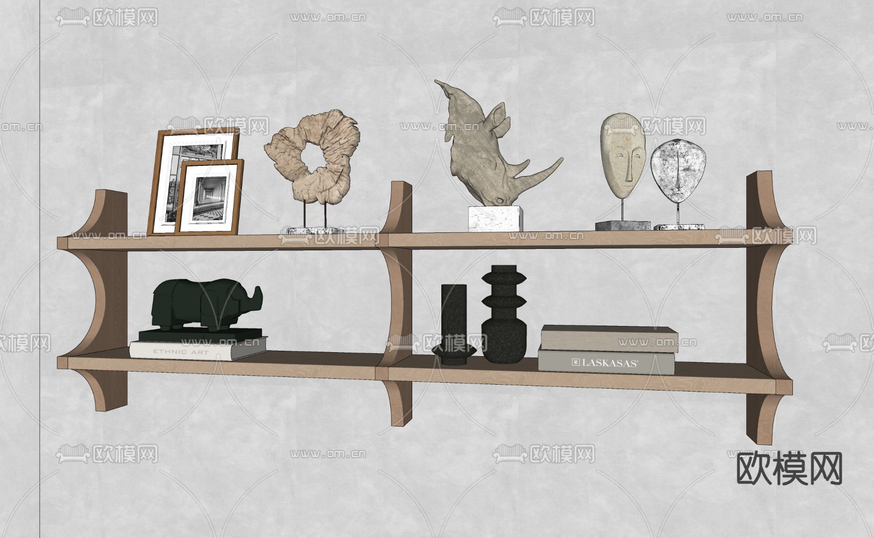 侘寂书架 壁架su模型下载（渲染图2）