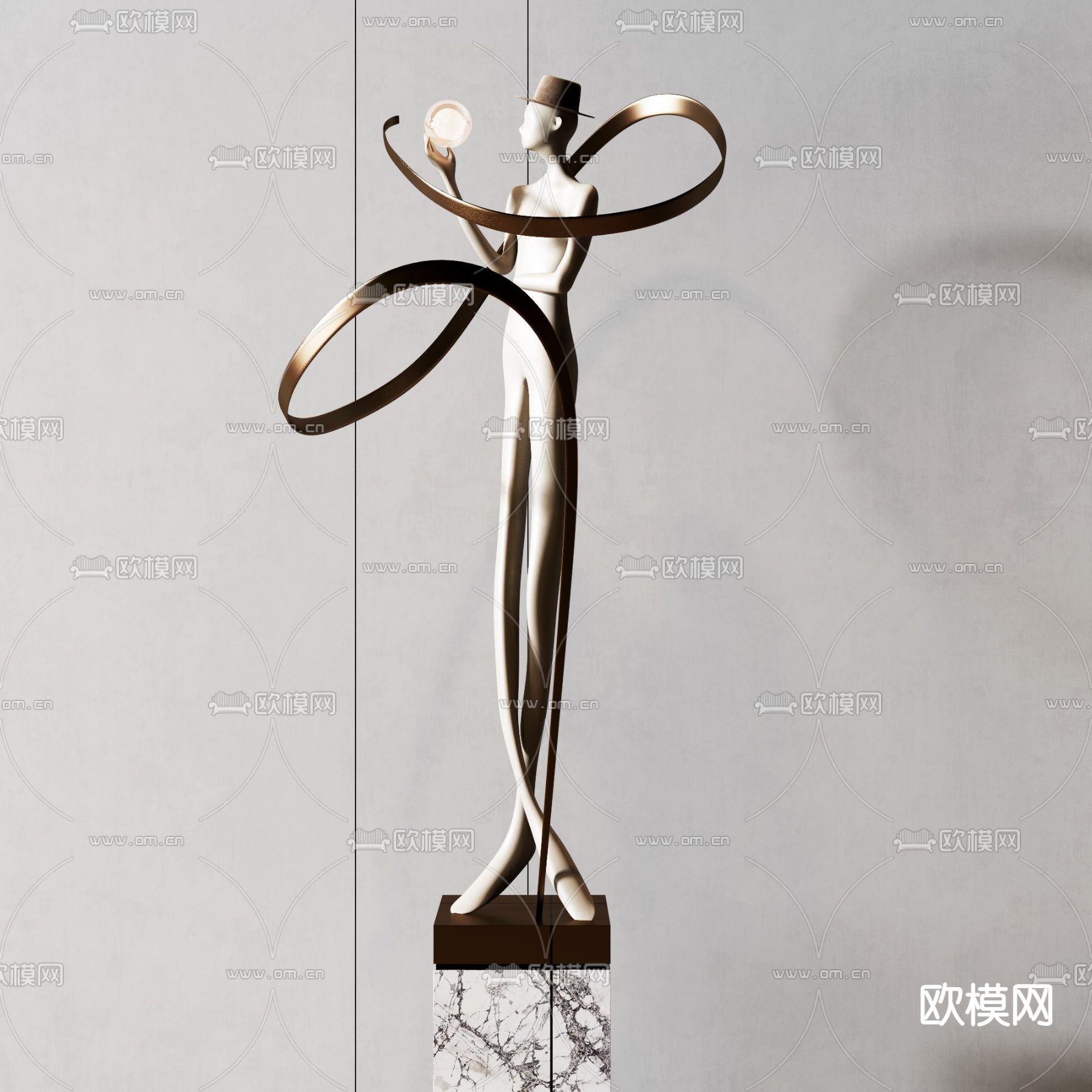 轻奢人物雕塑su模型下载（渲染图1）