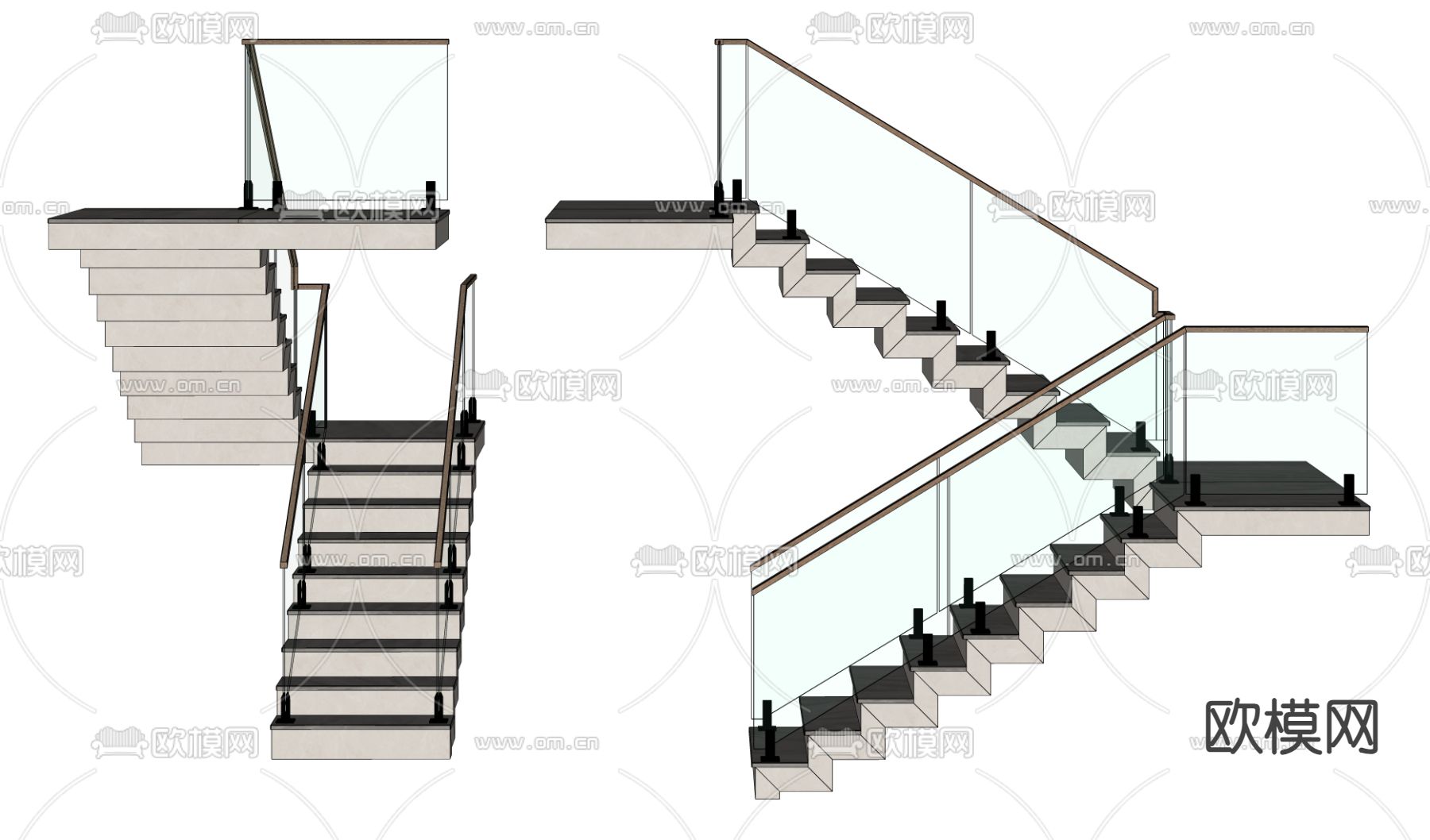 玻璃楼梯su模型下载（渲染图2）