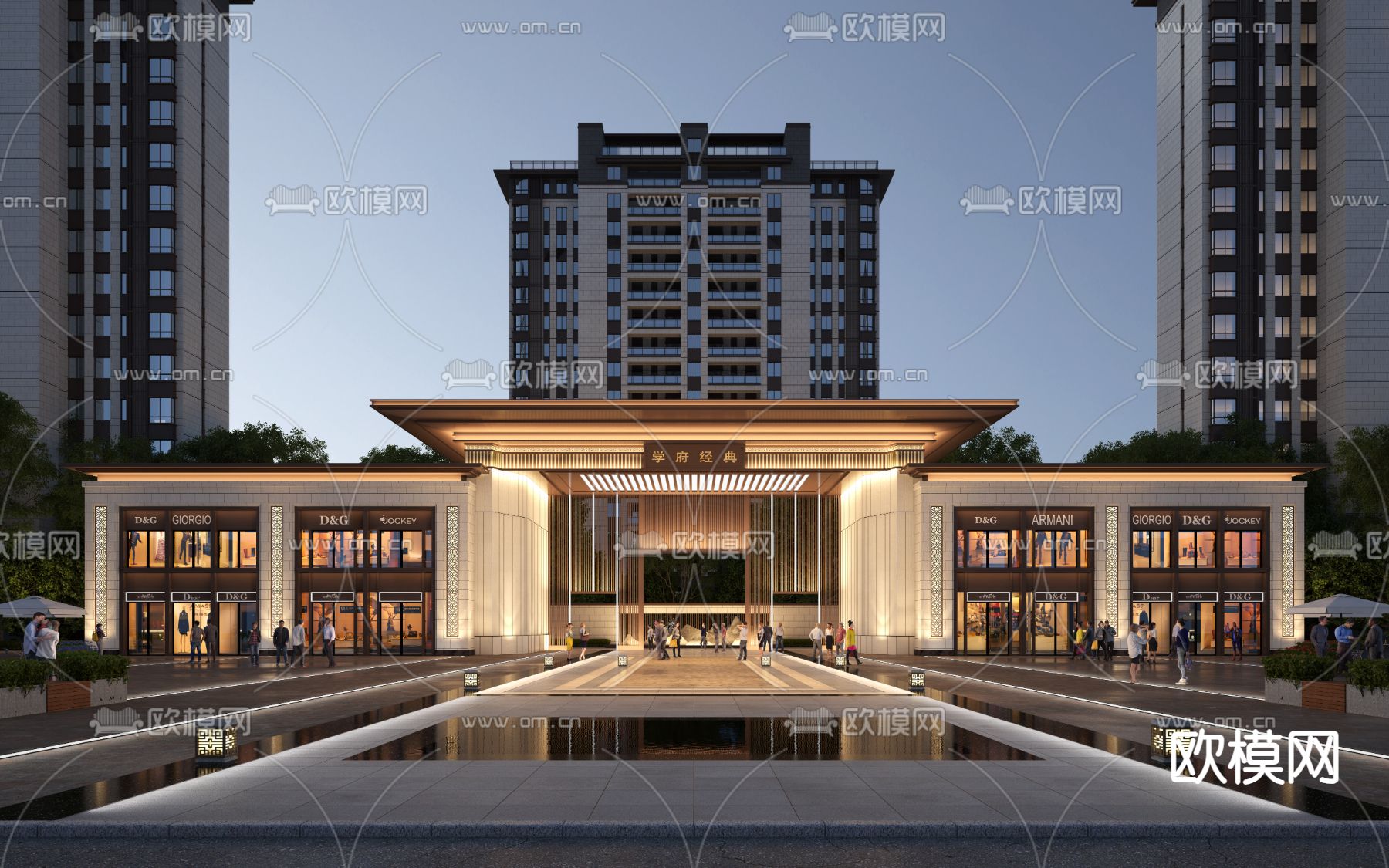 小区大门夜景3d模型下载_ID14219914_3dmax免费模型-欧模网
