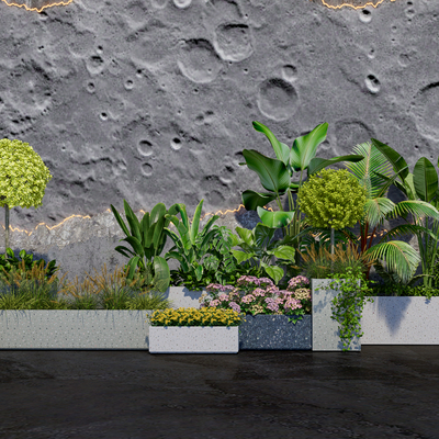  绿植花箱 花坛 植物堆su模型 