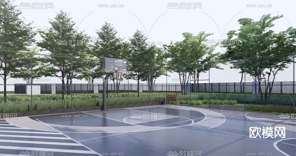 户外篮球场 塑胶场地su模型下载(渲染图1)