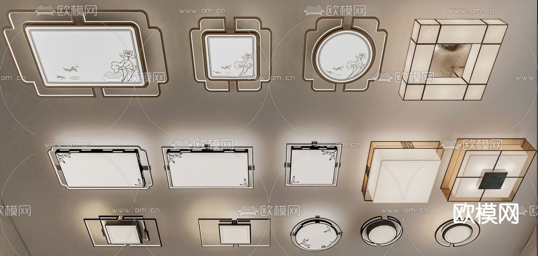 新中式吸顶灯su模型下载（渲染图1）
