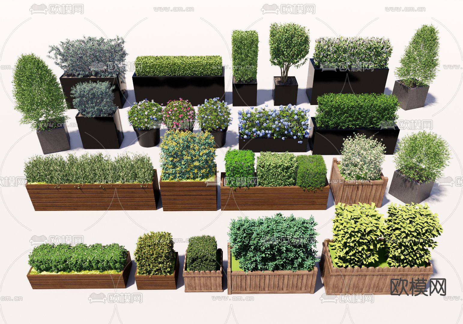 花箱 灌木球 篱笆 花坛su模型下载（渲染图1）
