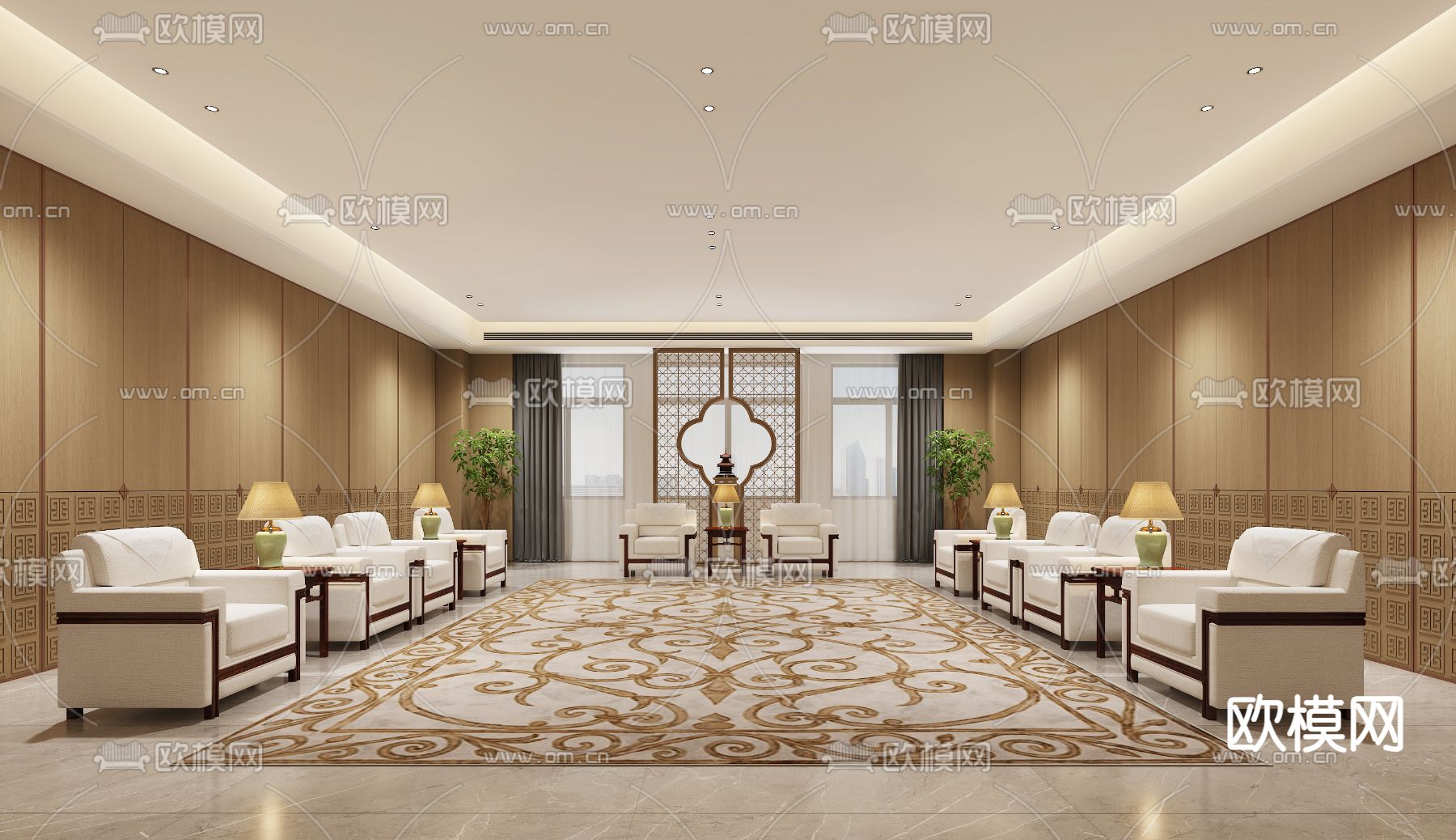 新中式接待室 会客厅3d模型下载