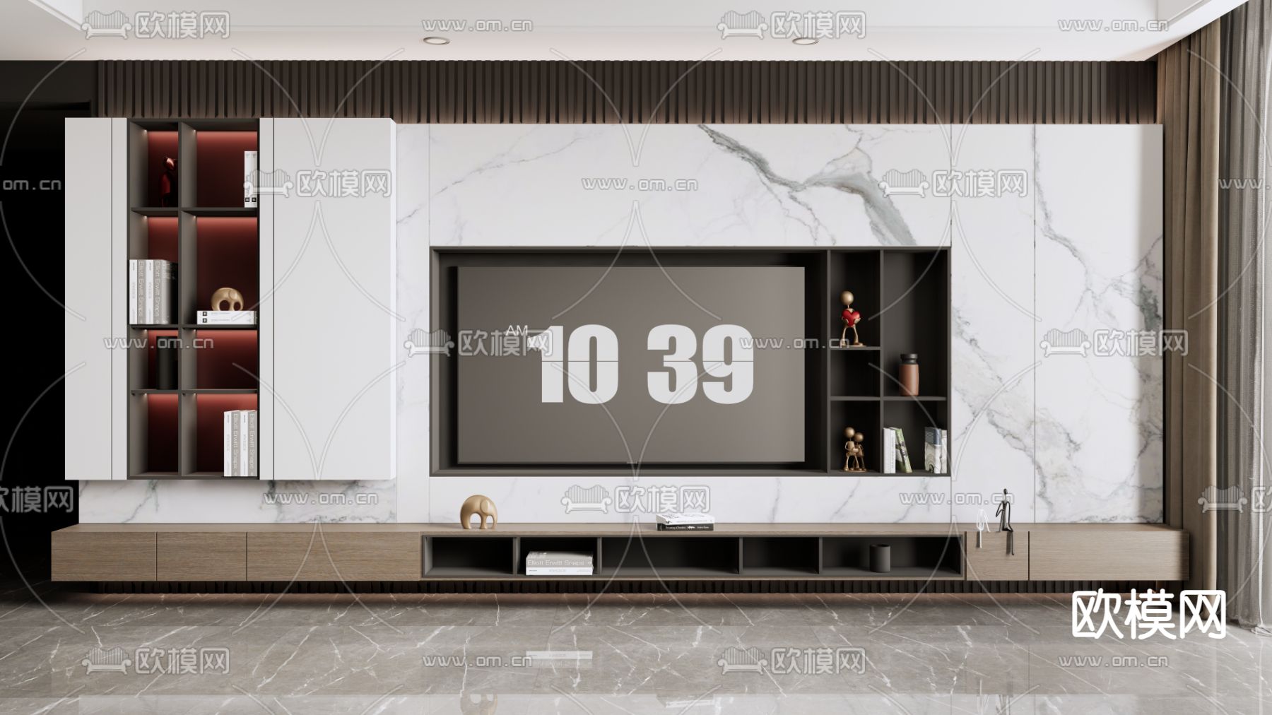 电视背景墙su模型下载（渲染图1）