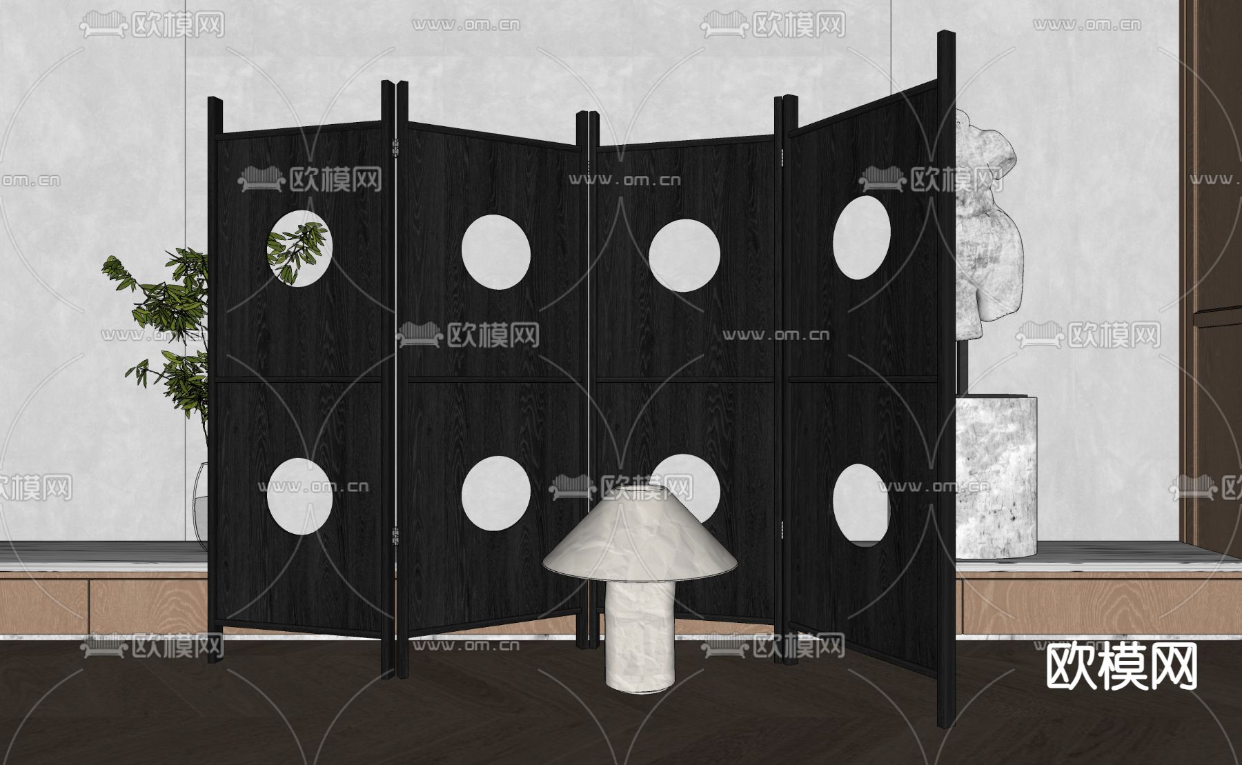 侘寂折叠屏风 隔断su模型下载（渲染图2）