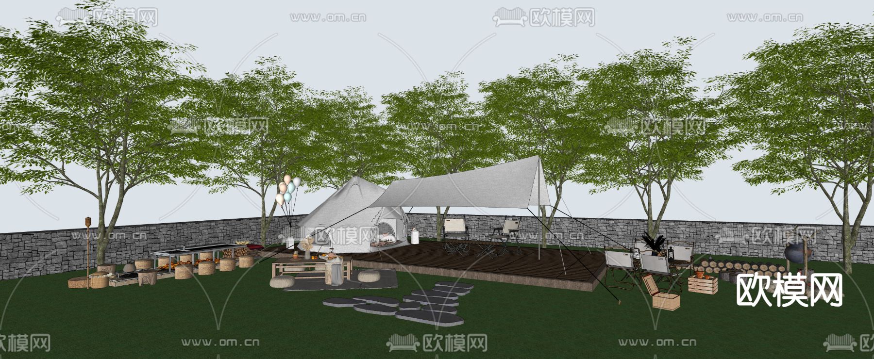 户外露营帐篷 踏青野炊su模型下载（渲染图2）