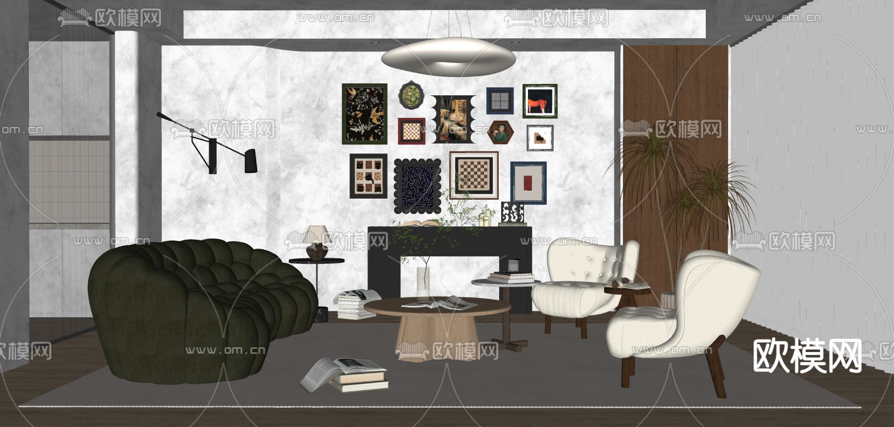中古风客厅su模型下载（渲染图2）