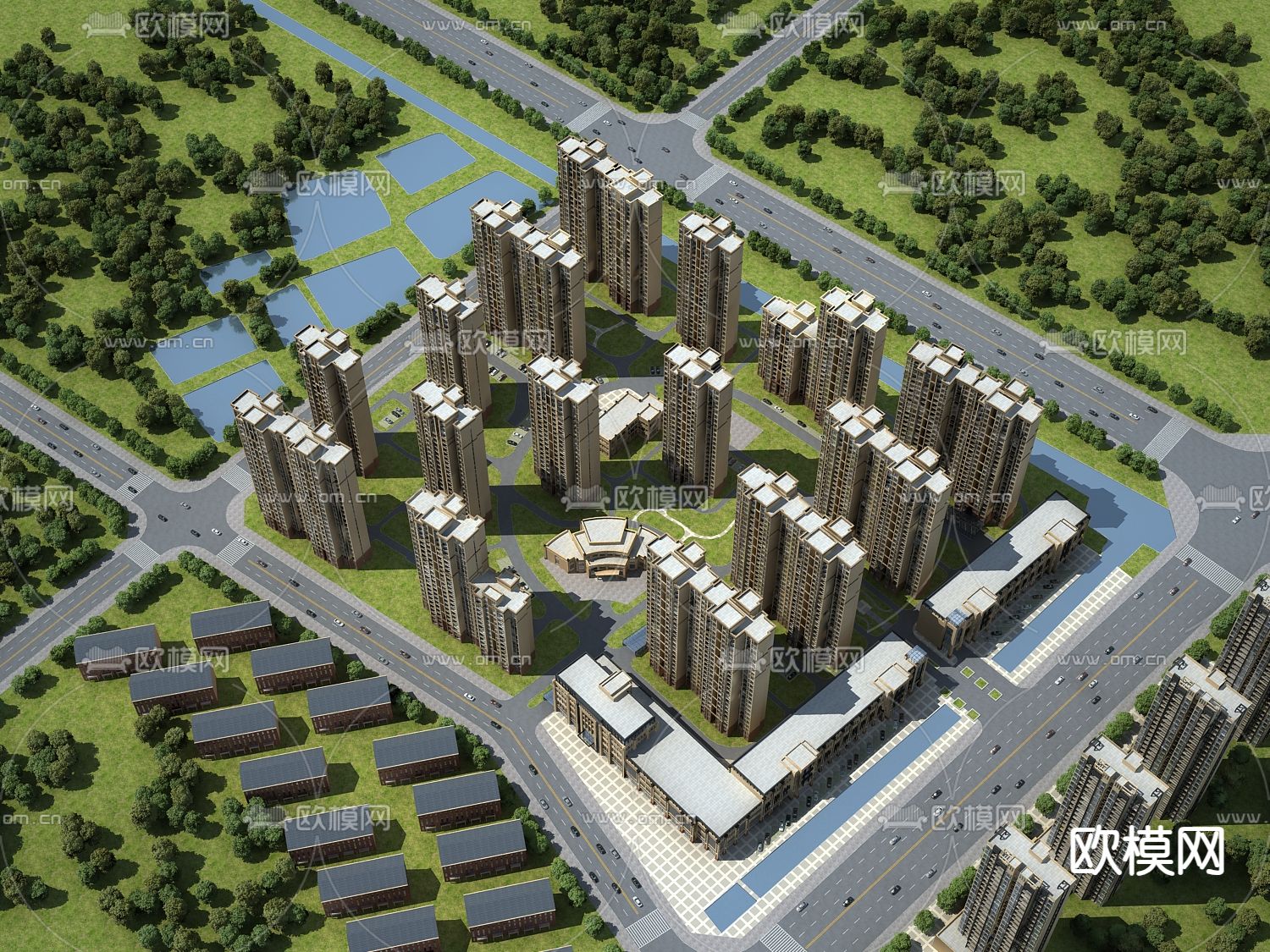 住宅小区鸟瞰3d模型下载（渲染图1）