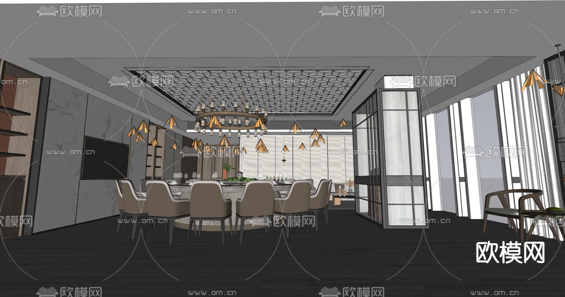中餐厅包间 包房 包厢su模型下载（渲染图2）