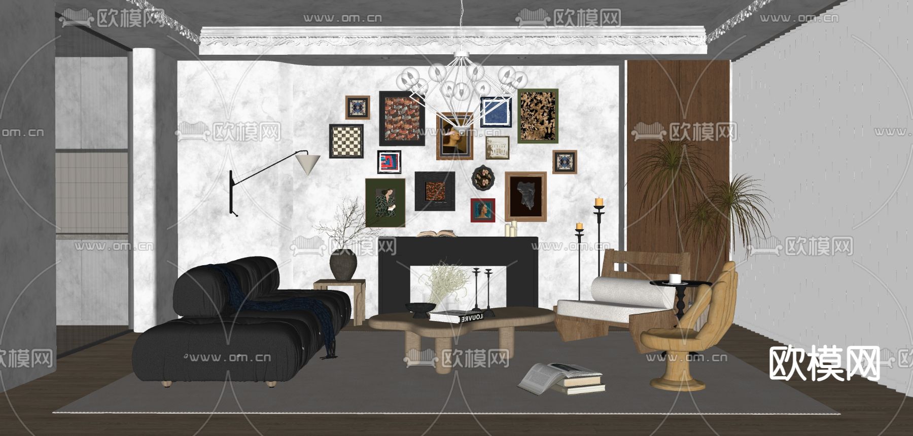 中古风客厅su模型下载（渲染图2）