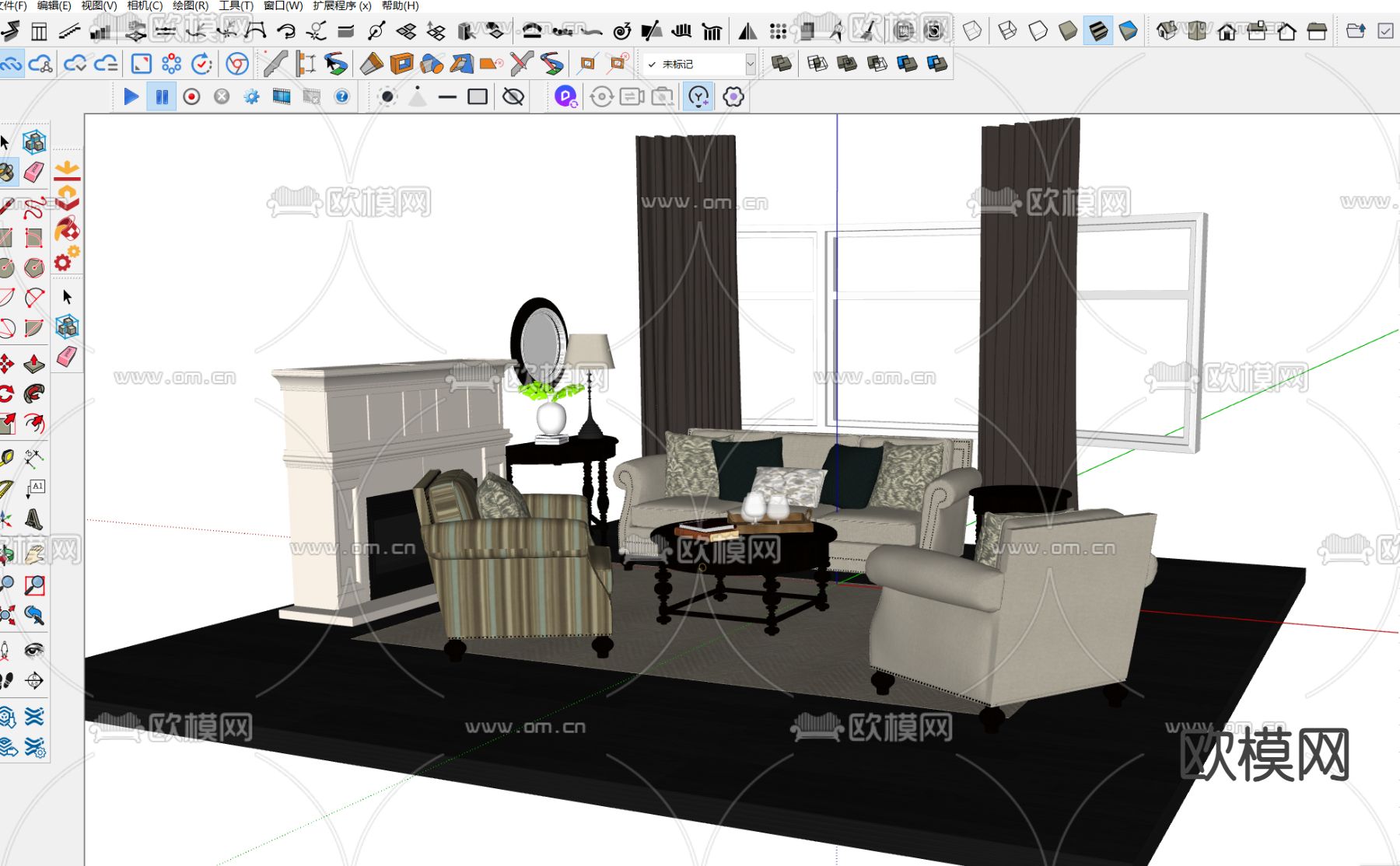 美式组合沙发su模型下载（渲染图2）