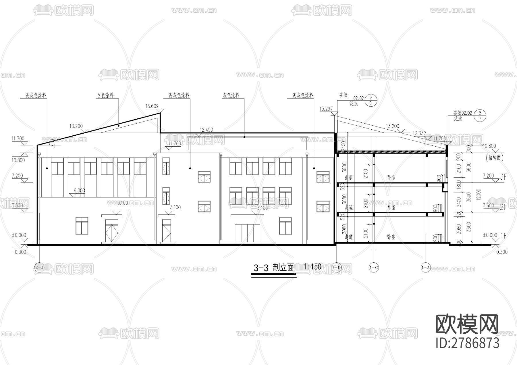 三层现代幼儿园建筑CAD施工图下载（渲染图6）