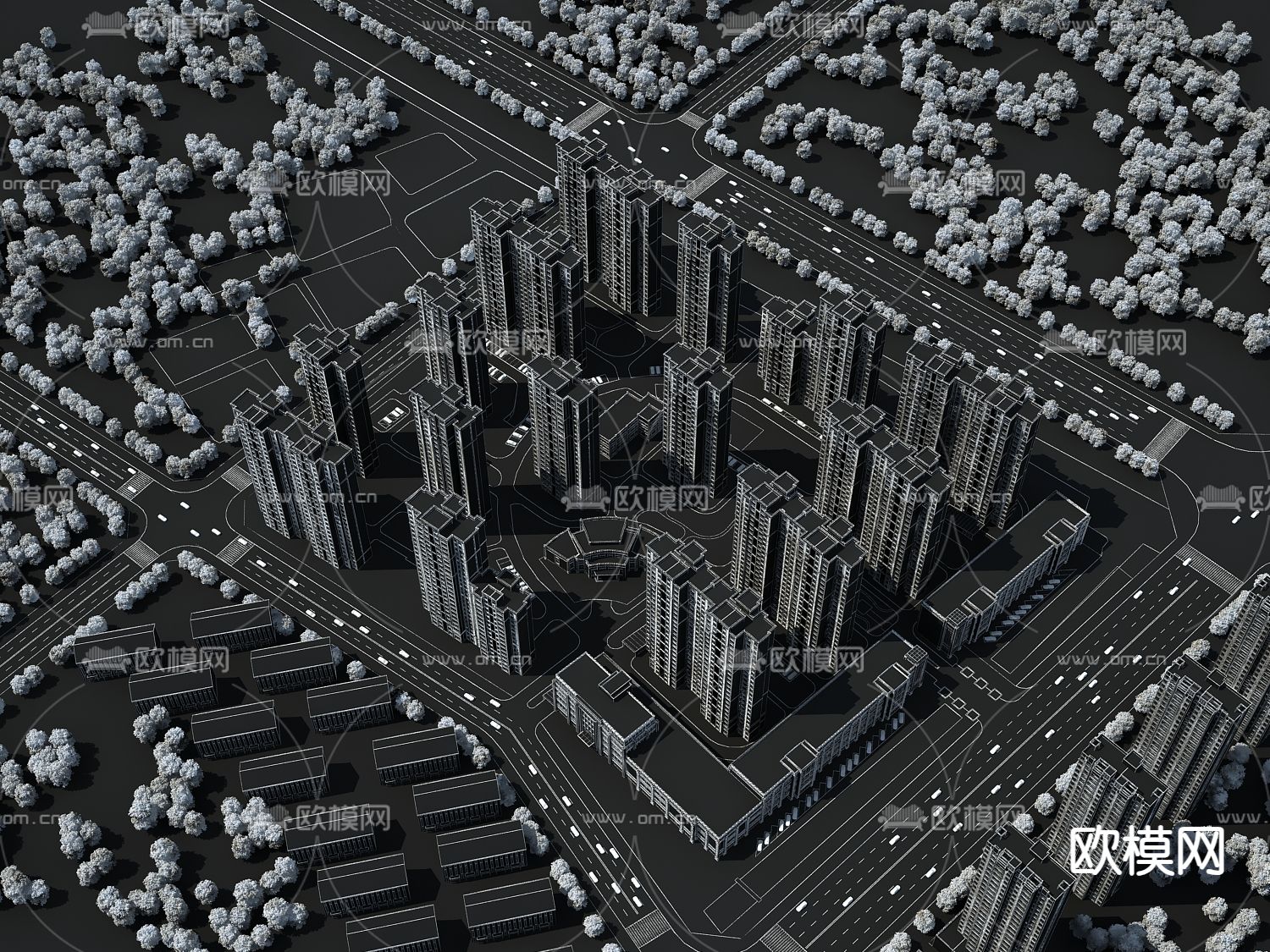 住宅小区鸟瞰3d模型下载（渲染图3）