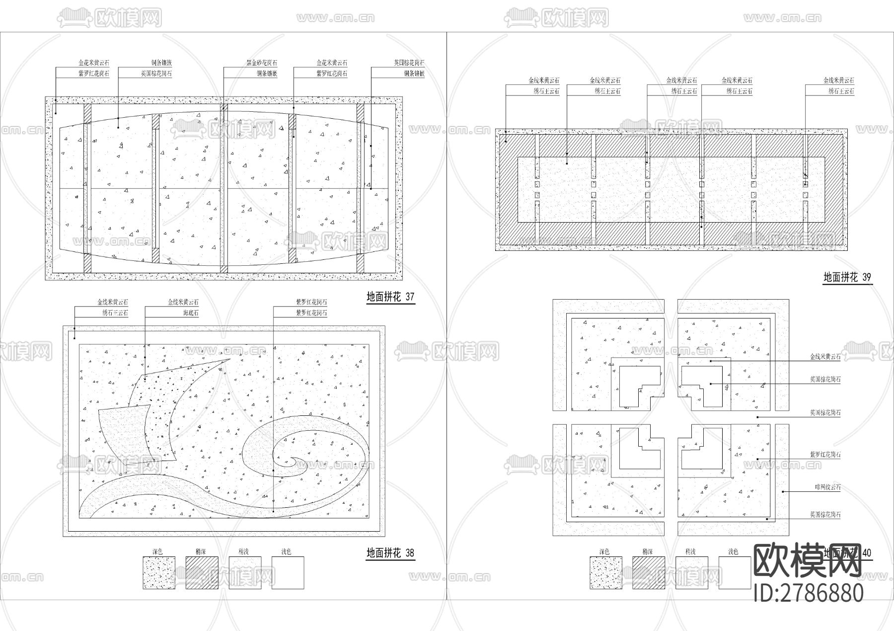 中式欧式地砖拼花CAD图库下载（渲染图4）