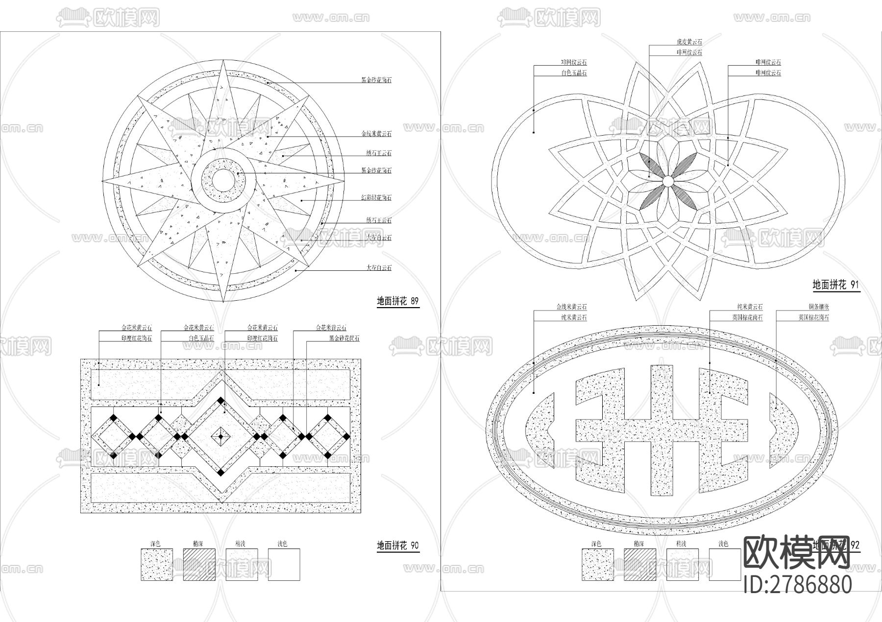 中式欧式地砖拼花CAD图库下载（渲染图7）