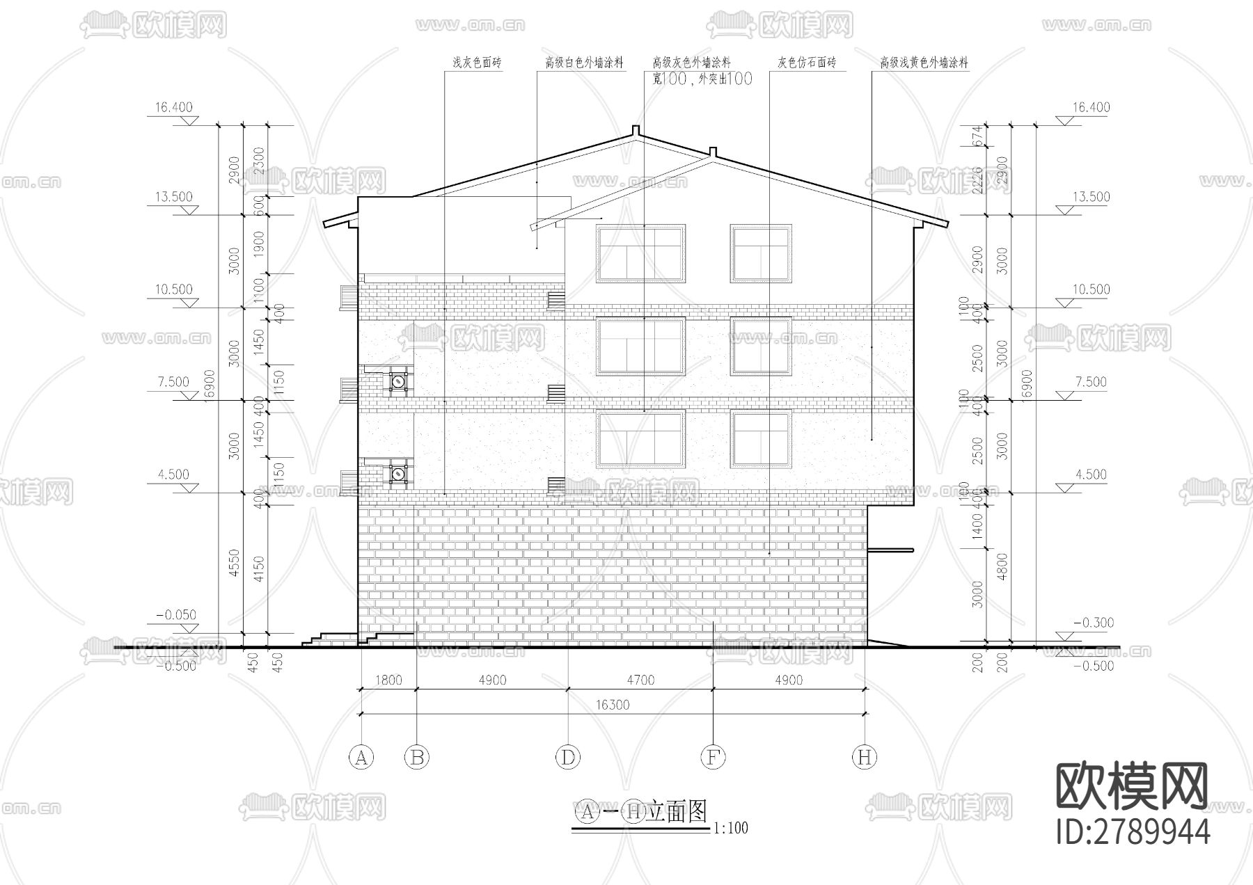 多层住宅楼全套建筑CAD施工图下载（渲染图6）