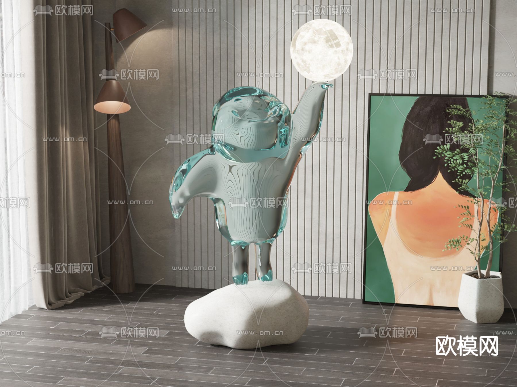 现代雕塑摆件su模型下载（渲染图1）