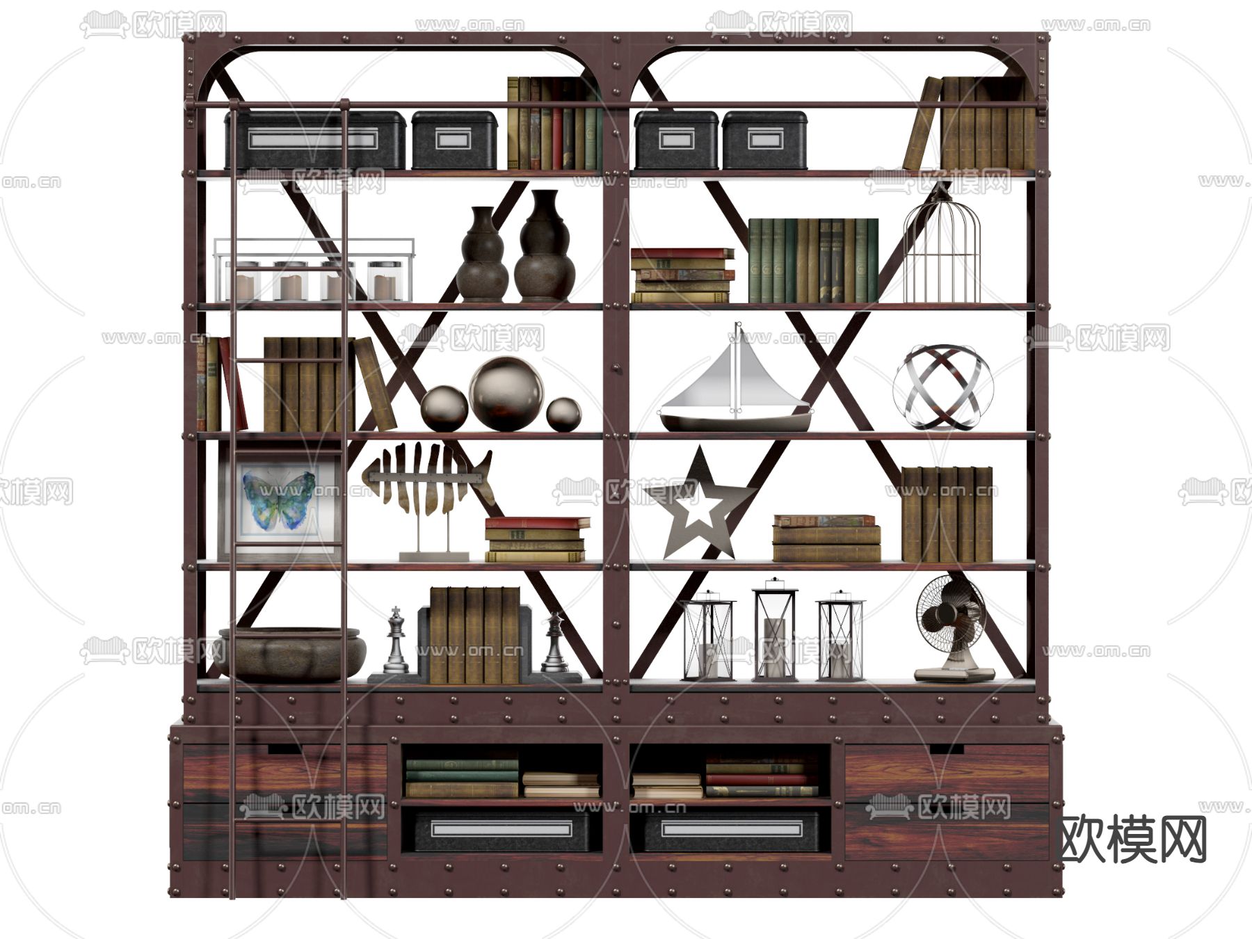 工业风书柜 装饰柜su模型下载（渲染图1）