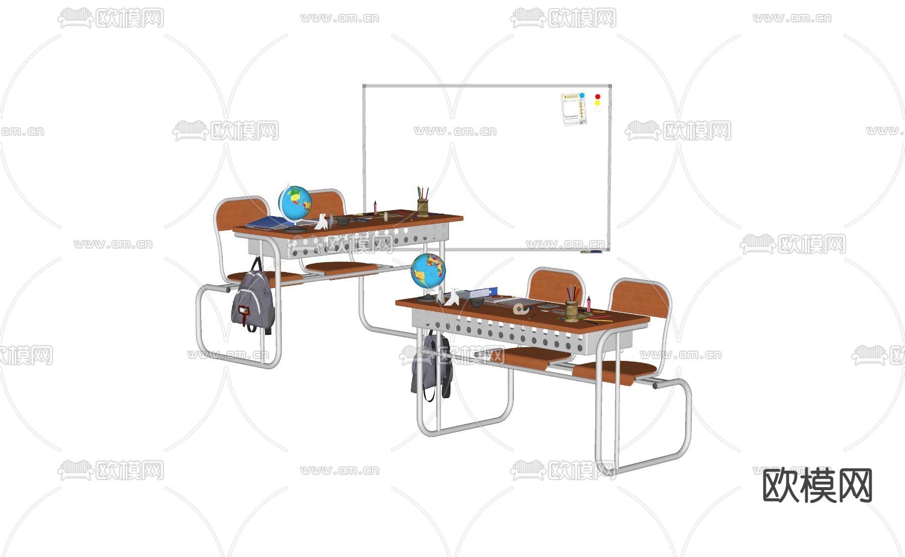 写字体 课桌 书桌椅su模型下载（渲染图2）