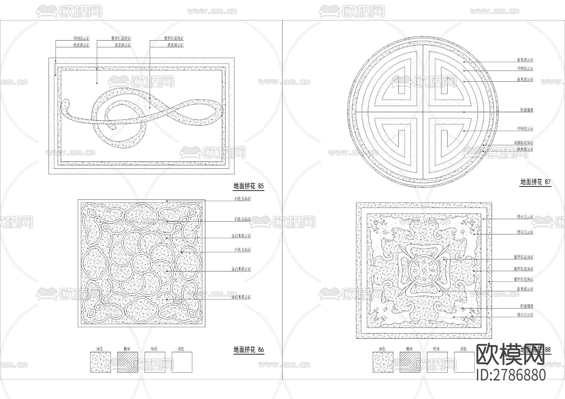 中式欧式地砖拼花CAD图库下载（渲染图6）