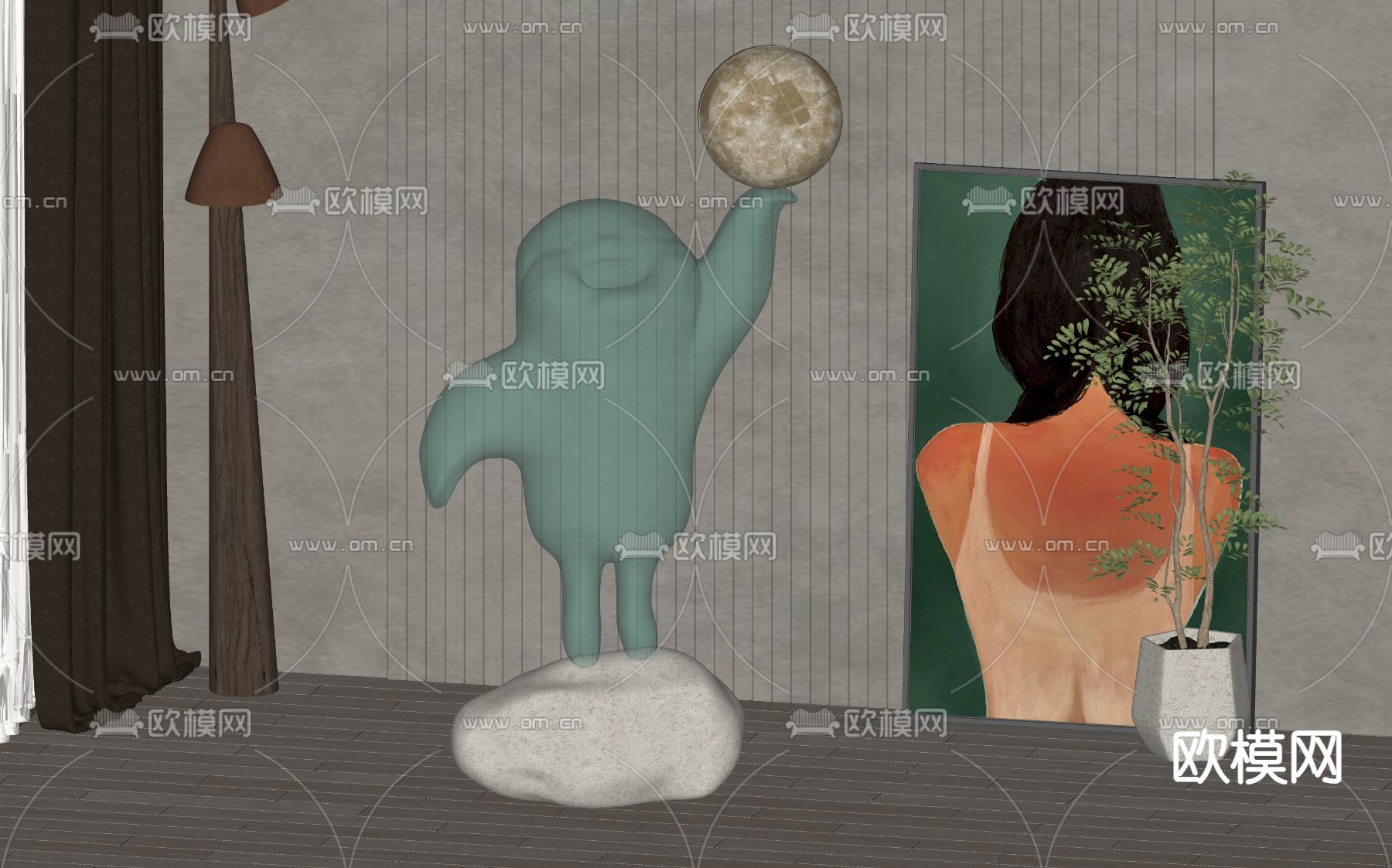 现代雕塑摆件su模型下载（渲染图2）