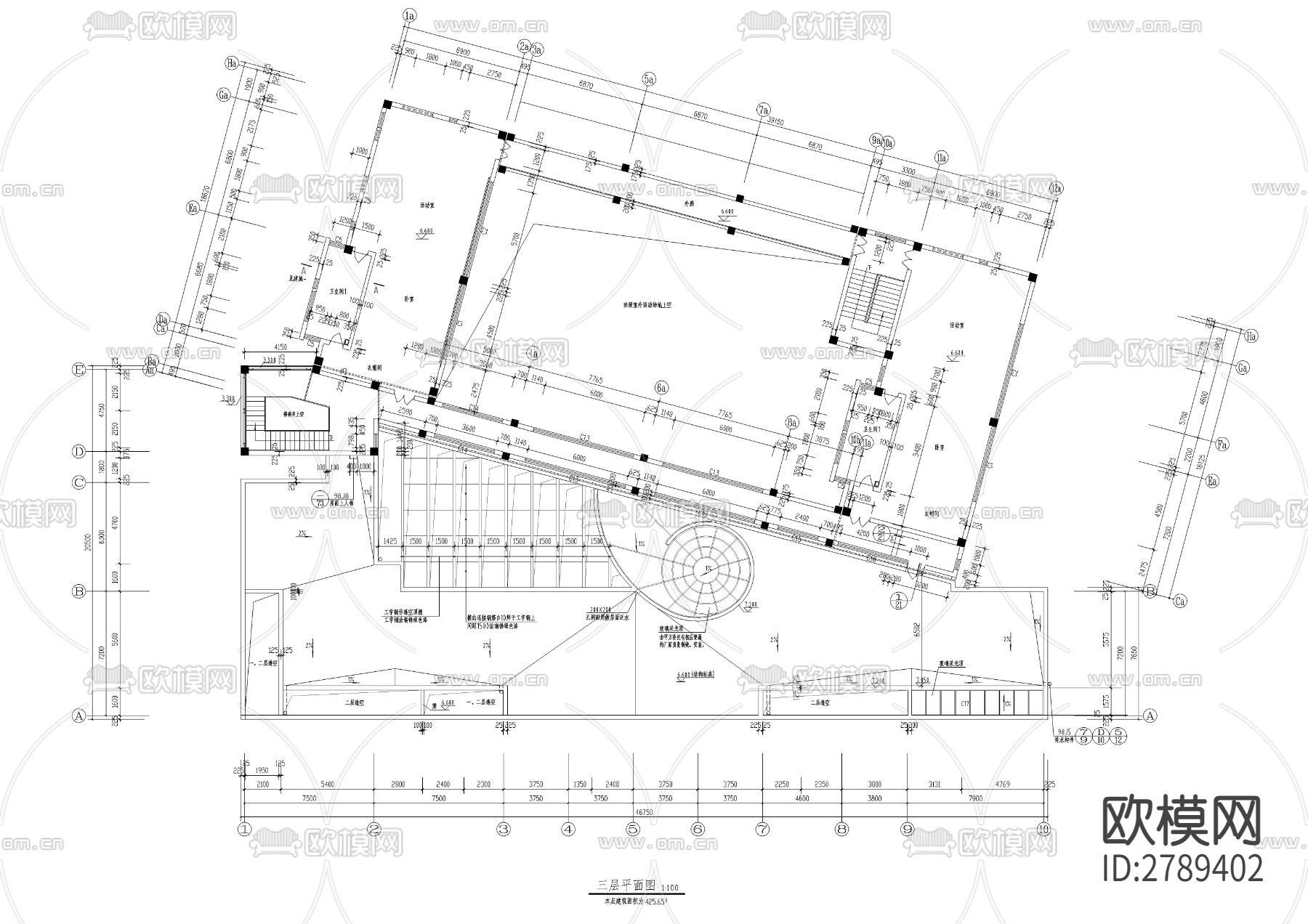 三層幼兒園CAD施工圖下載（渲染圖2）