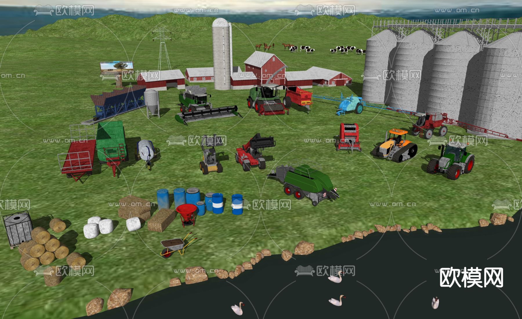 农用车 农用机械设备su模型下载（渲染图2）