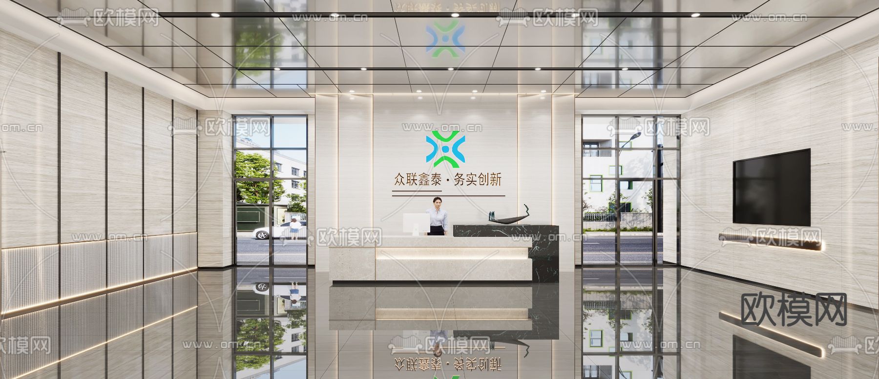 公司前台 接待3d模型下载（渲染图1）