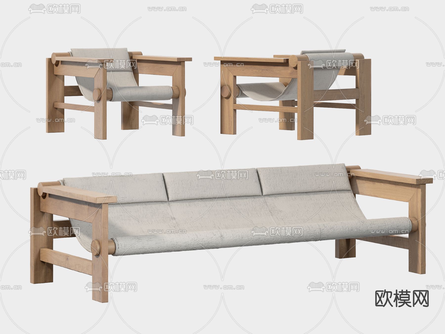 侘寂风多人沙发su模型下载（渲染图1）