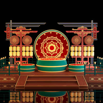  网红美陈 国潮舞台su模型 