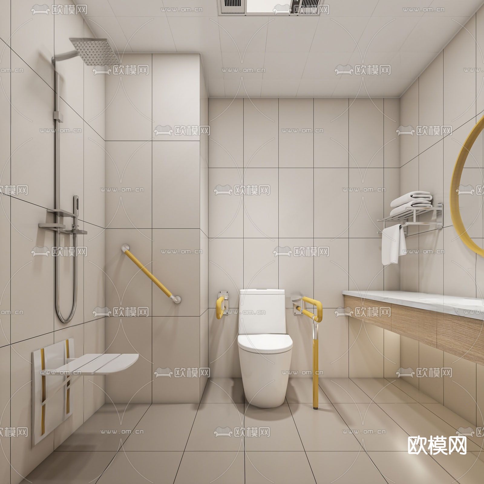 无障碍卫生间 洗手间su模型下载（渲染图1）