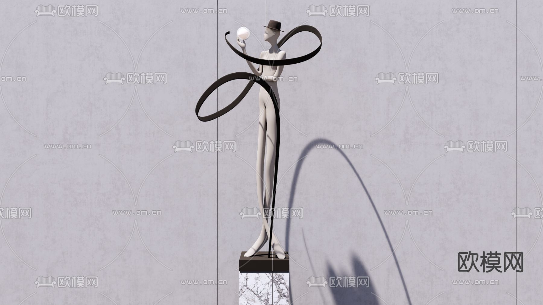 轻奢人物雕塑su模型下载（渲染图2）