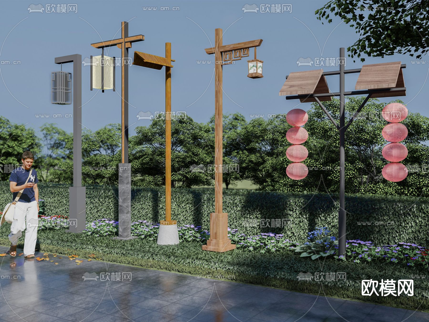 新中式庭院灯 景观灯su模型下载（渲染图1）