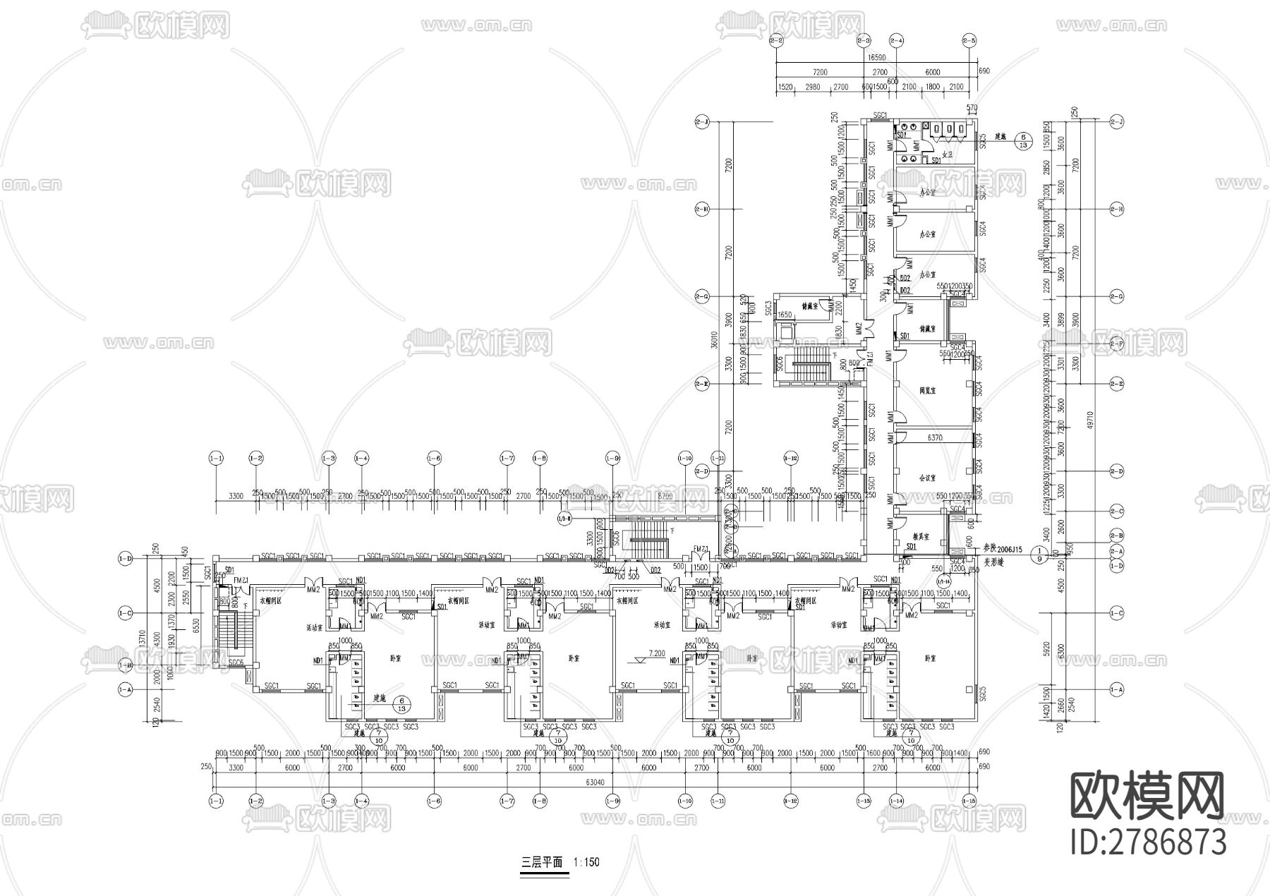 三层现代幼儿园建筑CAD施工图下载（渲染图4）