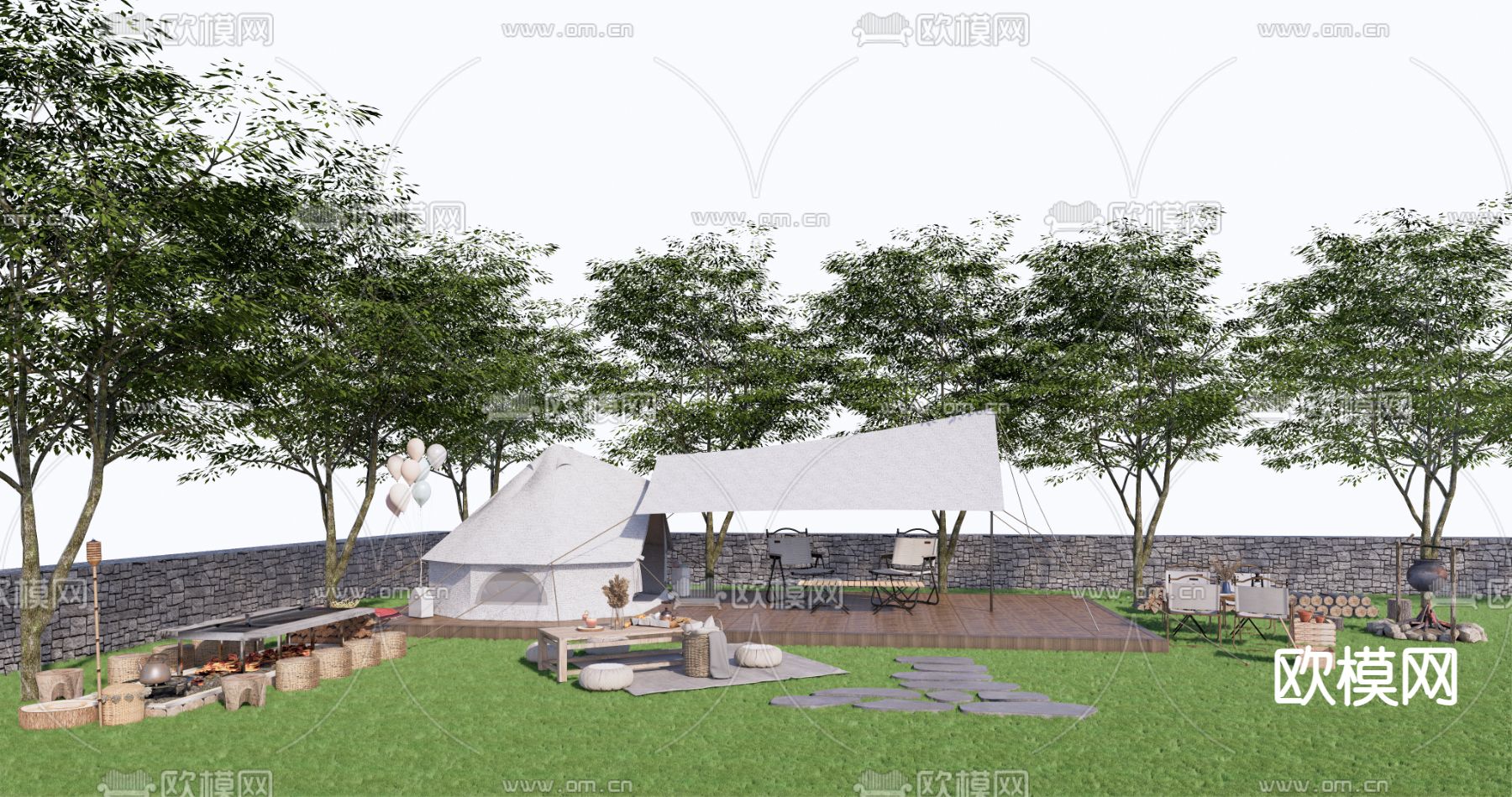 户外露营帐篷 踏青野炊su模型下载（渲染图1）