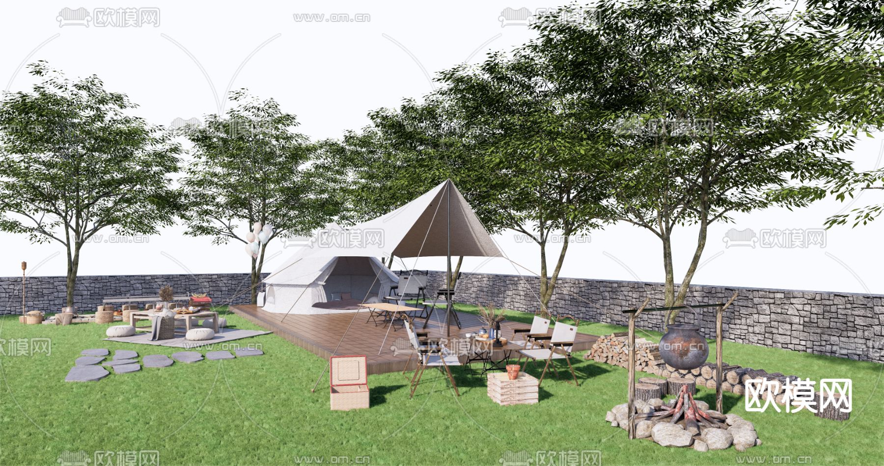 户外露营帐篷 踏青野炊su模型下载（渲染图3）