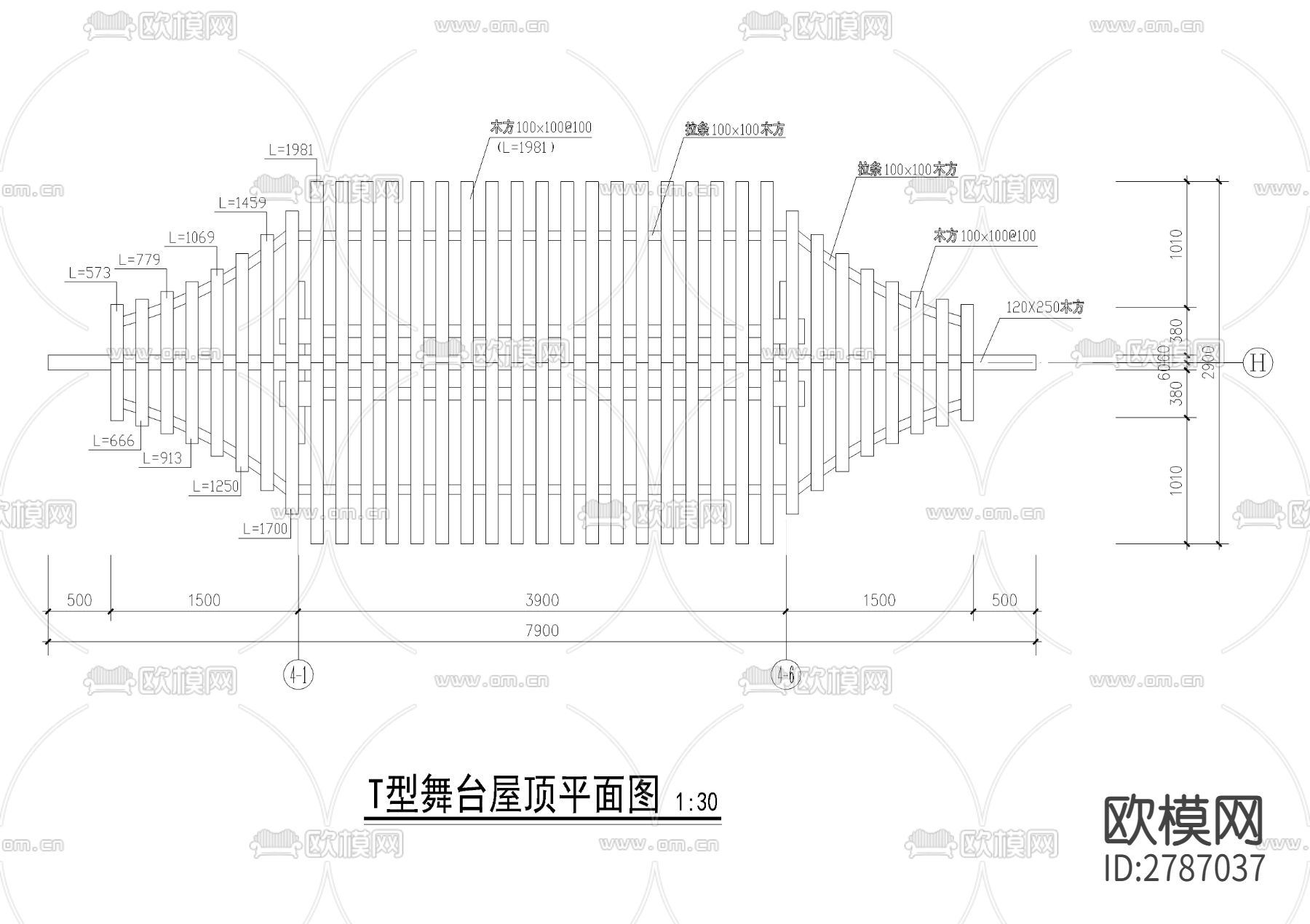 T型舞台全套CAD施工图下载（渲染图3）