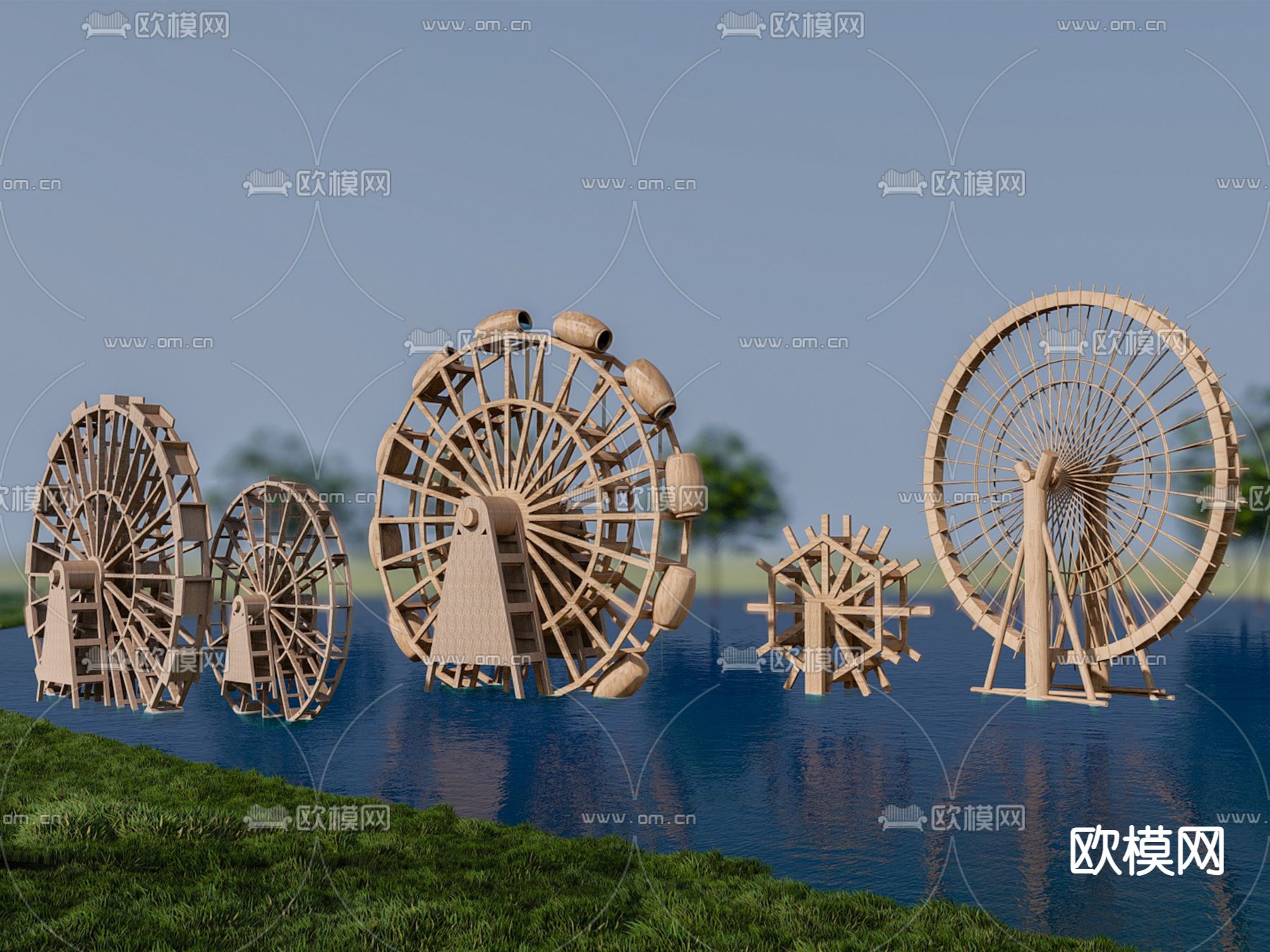 现代乡村水车su模型下载（渲染图1）