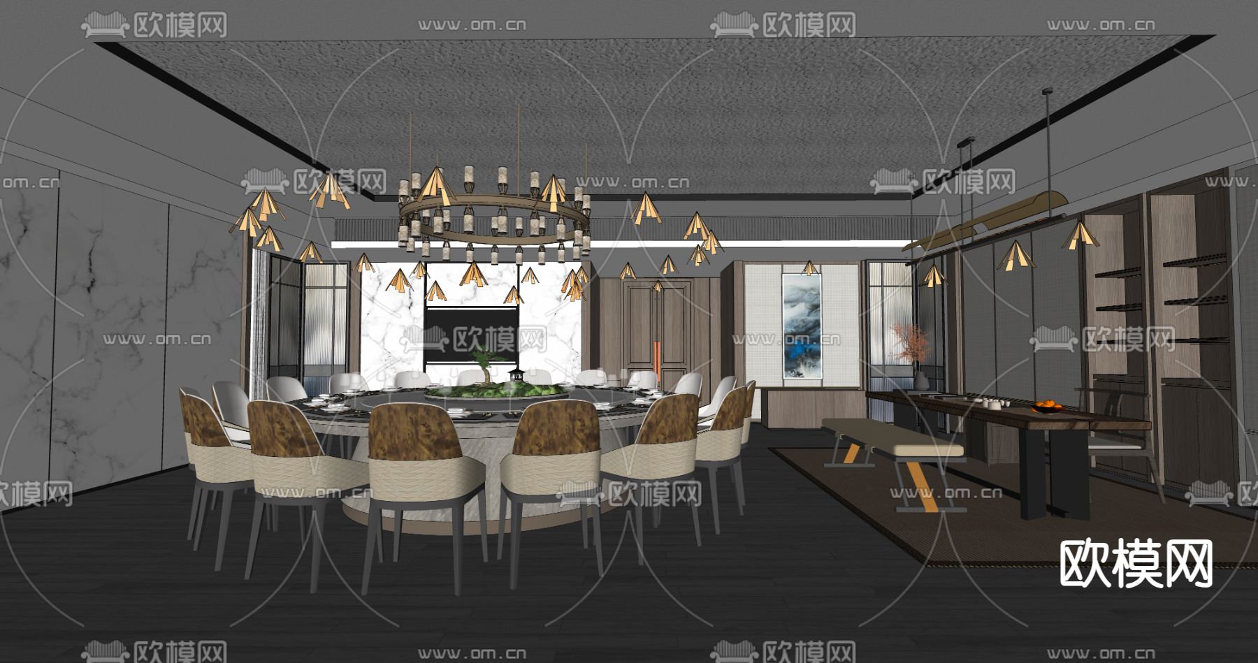 中餐厅包房 包间 包厢su模型下载（渲染图2）