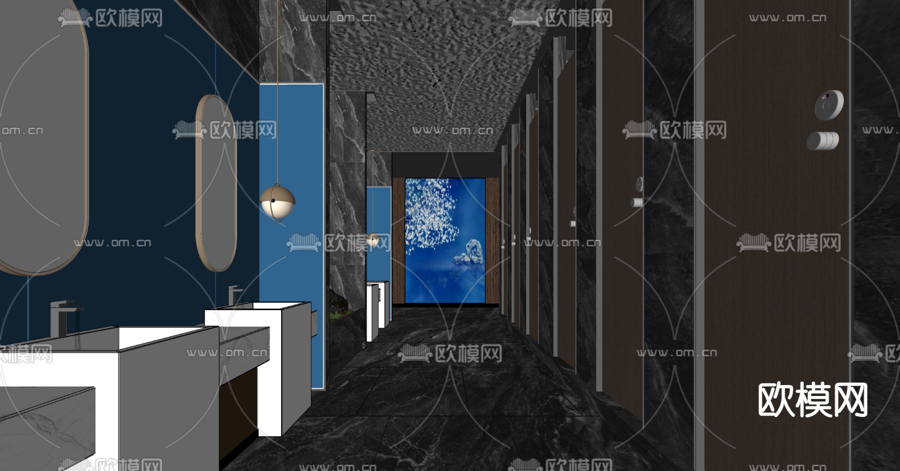 轻奢公共卫生间su模型下载（渲染图2）