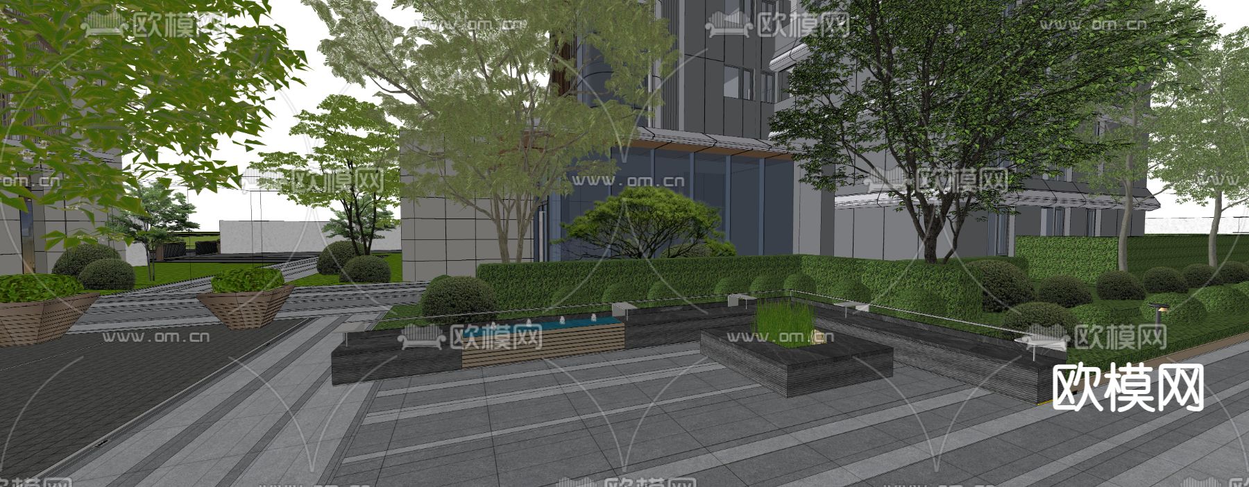 住宅小区景观 宅间休憩su模型下载（渲染图3）
