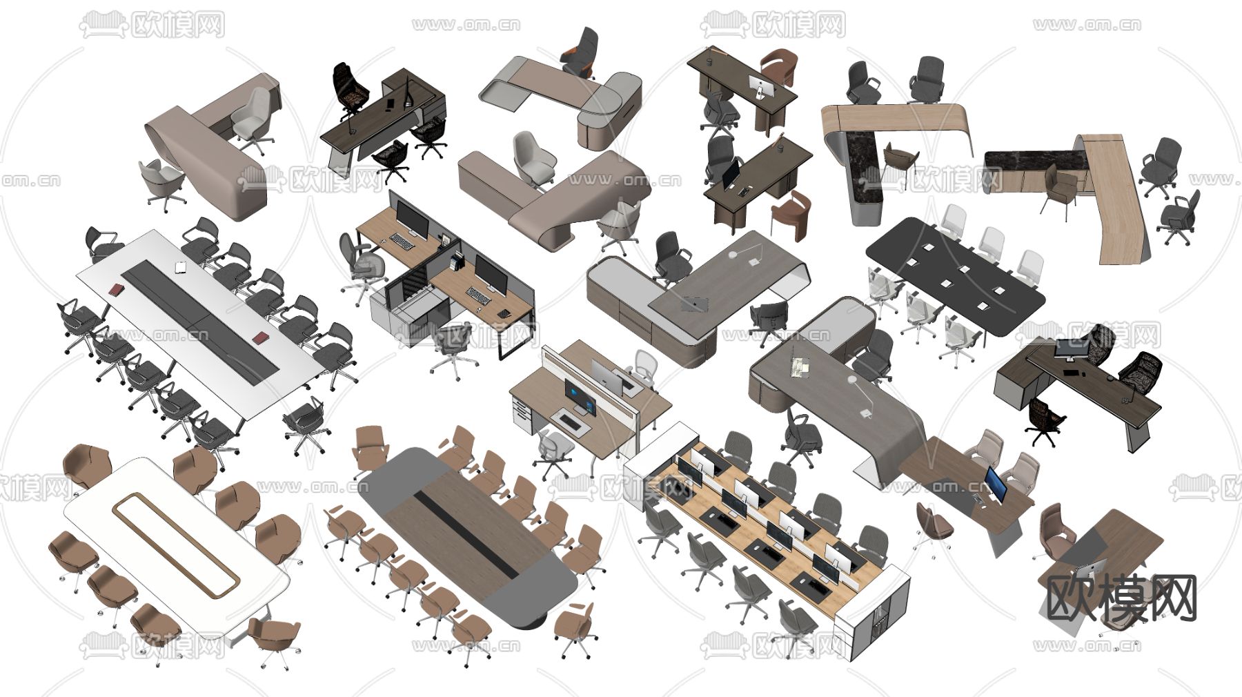屏风卡位 办公桌椅su模型下载（渲染图2）
