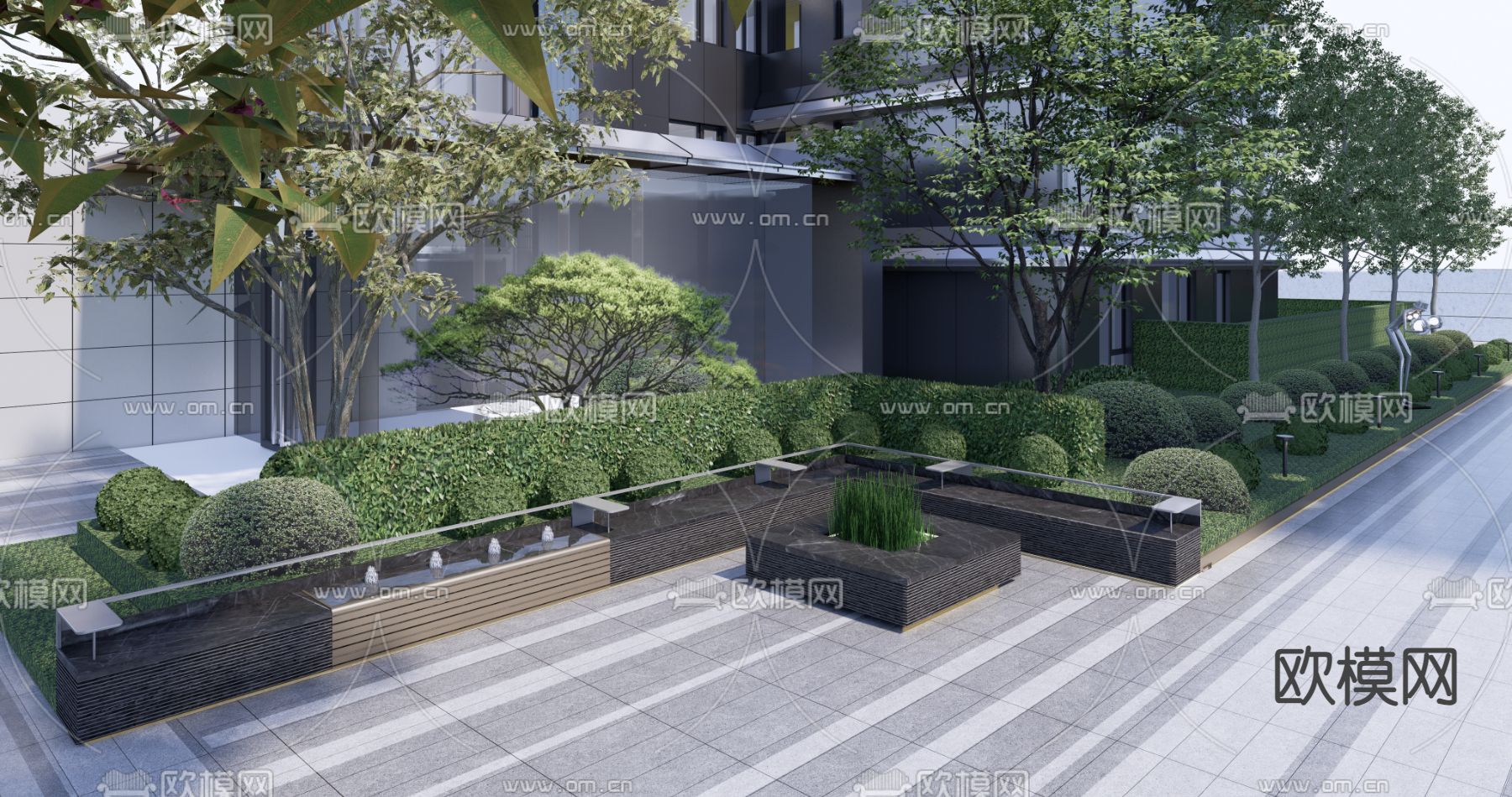 住宅小区景观 宅间休憩su模型下载（渲染图2）