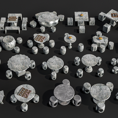  现代石桌椅su模型 