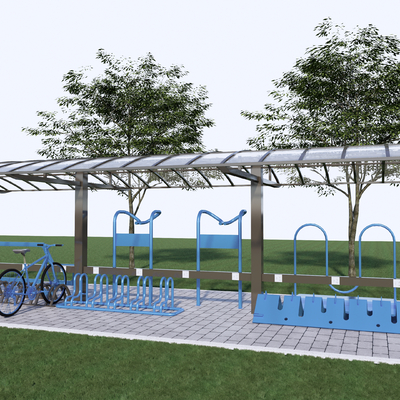  自行车棚 自行车架 单车棚 非机动车棚su模型 