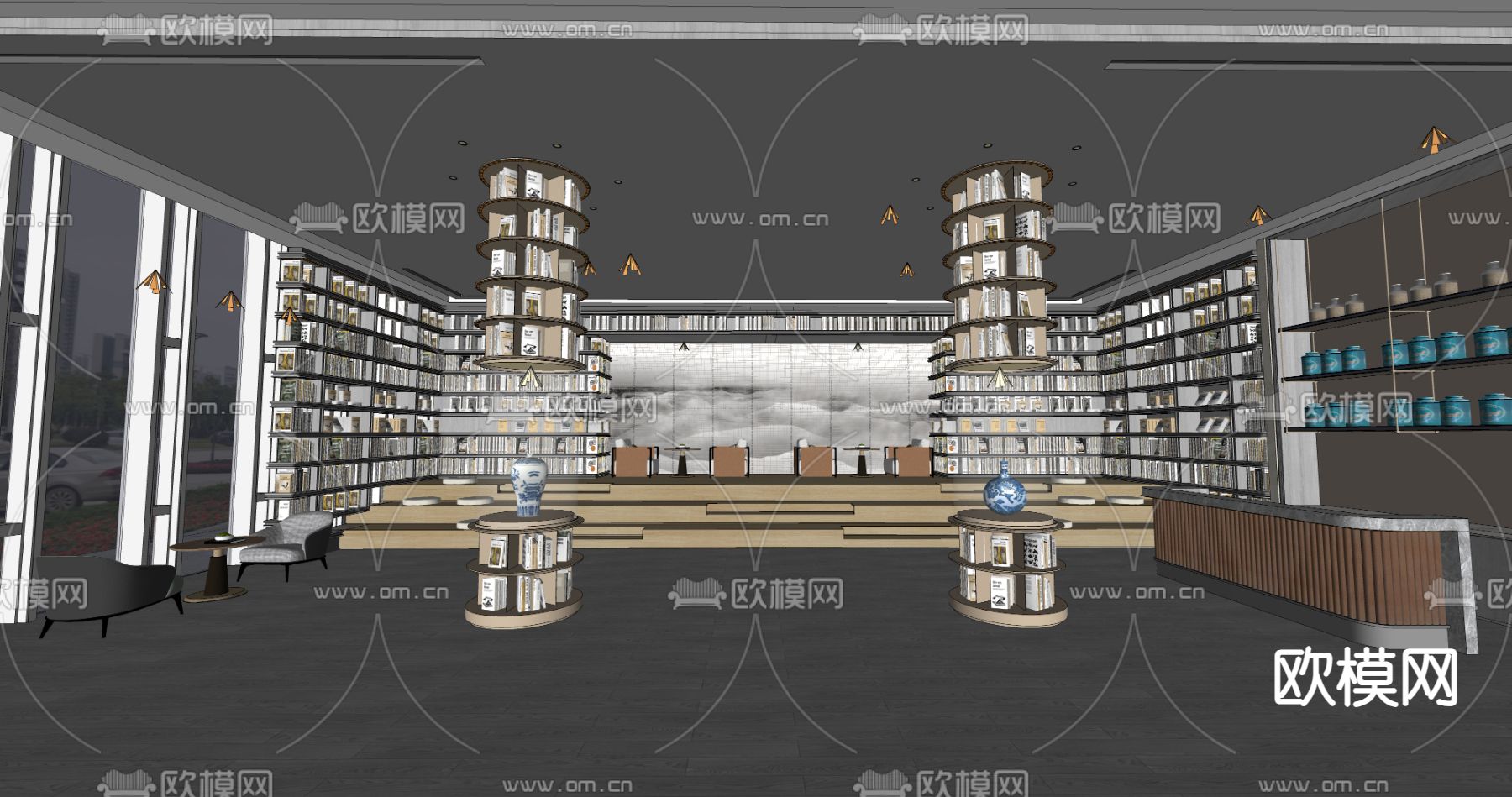 图书馆书店 书吧su模型下载（渲染图1）
