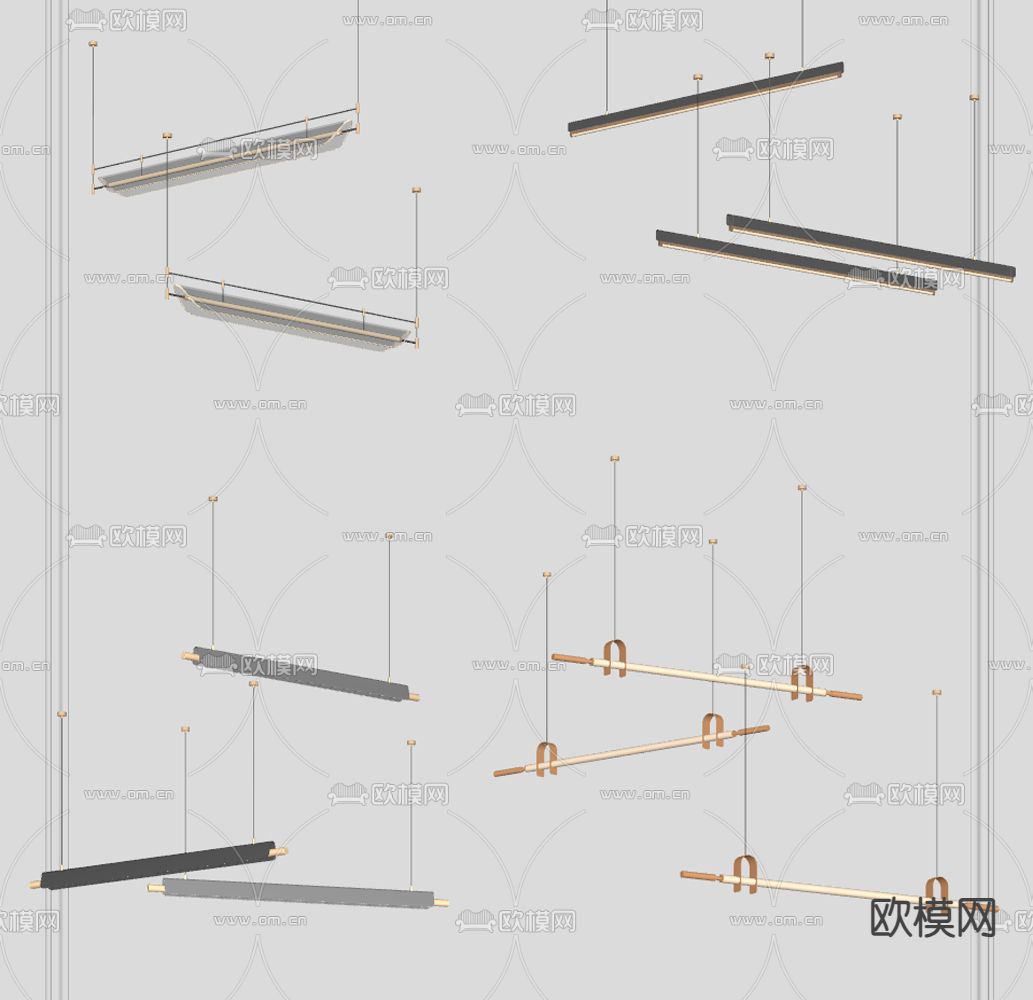 长吊灯 办公吊灯su模型下载（渲染图2）